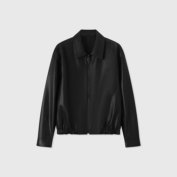 prada suede leather point collar full zip bomber jacket